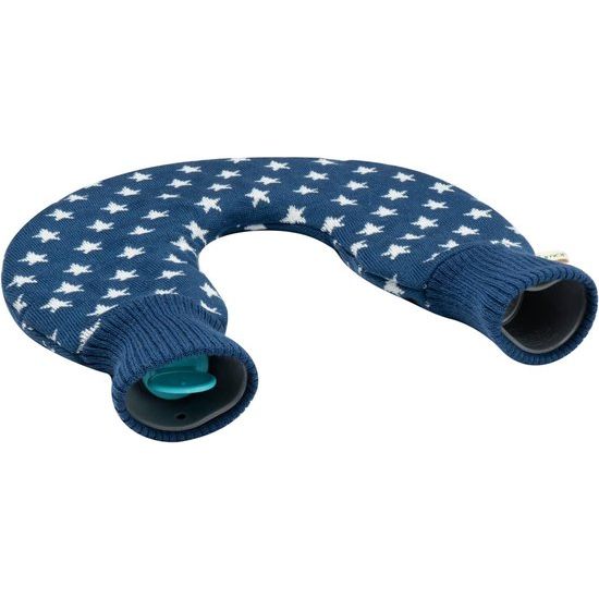 Premium warmwaterkruik PVC voor nek en schouders, nekwarmwaterfles, hoogwaardige gebreide overtrek met sterretjes, 2 liter, BS1970:2012 gecertificeerd - nieuw model (blauw)