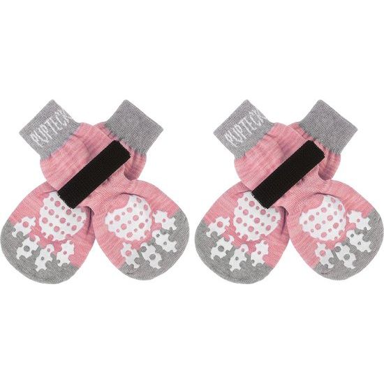 2 paar dubbelzijdige antislip hondensokken met verstelbare bandjes voor gebruik binnenshuis - hondenschoenen pootbeschermer zomer huisdier pootbescherming tractiecontrole sokken op hardhouten vloer