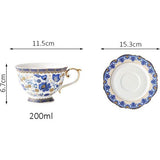 Blauwe bloem Fine Bone China theekopset, vintage porseleinen koffiekop en schotel, 200 ml