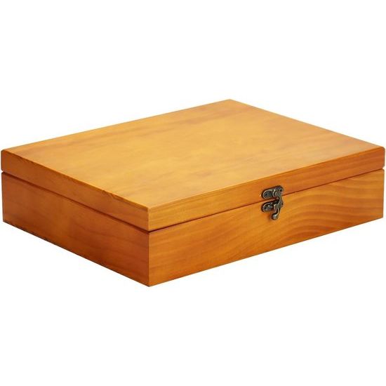 Keepsake Box - Grote houten kist met scharnierend deksel - Rustieke decoratieve houten opbergdoos met blauw fluwelen voering en een antieke sluiting - Heren sieradendoos - Perfect voor