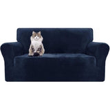 Thick fluwelen bankovertrekken, 2-zits, super stretch, antislip, loveseat, hoezen voor woonkamer, honden, huisdier, pluche, liefde, zitbank, beschermhoes, elastische meubelbeschermer (2-zits, marineblauw)