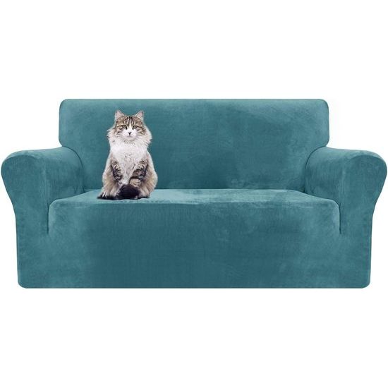 Thick fluwelen bankovertrekken, 2-zits, stretch, antislip, loveseat, hoezen voor woonkamer, honden, huisdier, pluche, liefde, zitbank, beschermhoes, meubelbeschermer (2-zits, pauwenblauw)