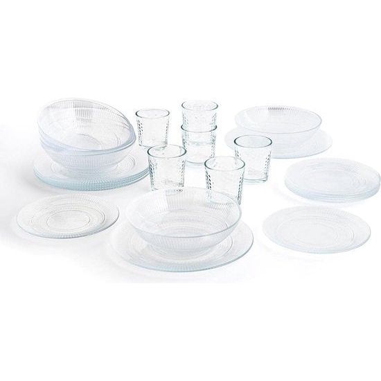 compleet servies voor 6 personen, 18-delig + 6 glazen glazen 26 cl, opaal, uniek, standaard