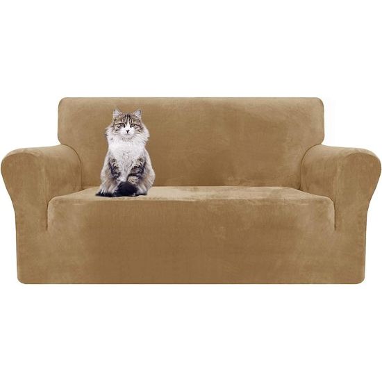 Thick fluwelen bankovertrekken, 2-zits, super stretch, antislip, loveseat-hoezen voor woonkamer, honden, kat, huisdier, pluche, liefdeszitje, bank, beschermhoes, elastische meubelbeschermer (2 zits, camel)