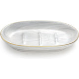 Keramische zeepbakje, cosmeticadienbladen, marmeren zeephouder met gouden rand, ovaal, zeepbakje, organizer, zeeponderzetter, dienblad voor keuken, badkamer, wastafel, marmerwit