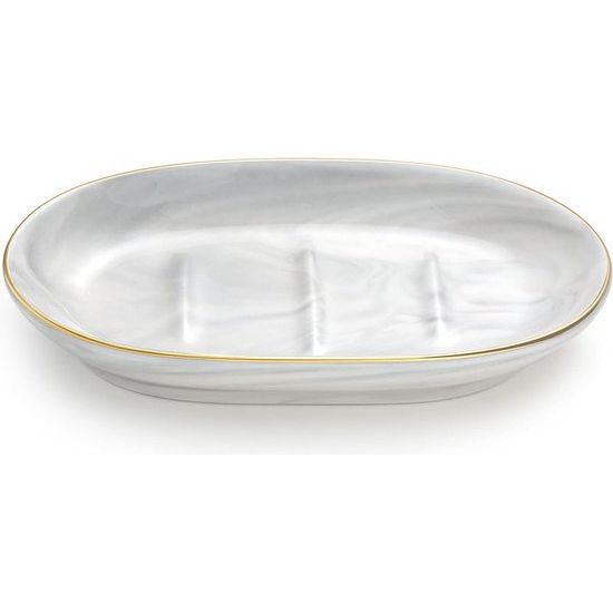 Keramische zeepbakje, cosmeticadienbladen, marmeren zeephouder met gouden rand, ovaal, zeepbakje, organizer, zeeponderzetter, dienblad voor keuken, badkamer, wastafel, marmerwit