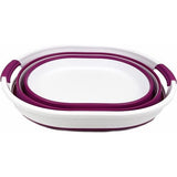 Wasmand van kunststof, inklapbaar, 23 l, ovale kuip/mand, opvouwbare opbergcontainer/organizer, draagbare wasmand, ruimtebesparende wasmand (1, wit/paars)