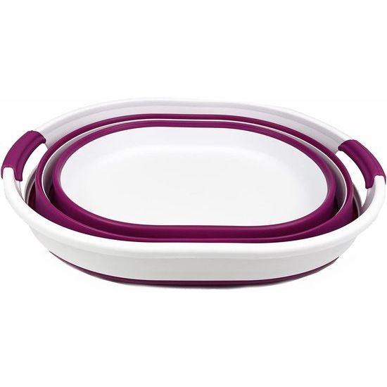 Wasmand van kunststof, inklapbaar, 23 l, ovale kuip/mand, opvouwbare opbergcontainer/organizer, draagbare wasmand, ruimtebesparende wasmand (1, wit/paars)
