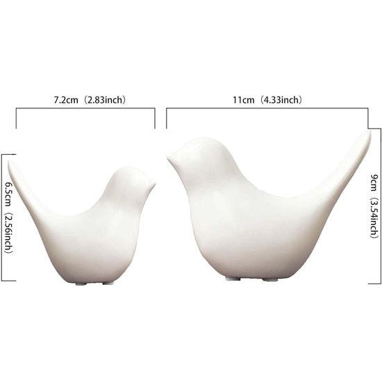Set van 2 vogelstandbeelden, moderne dierensculpturen, keramieken huissculpturen, decoratie voor ornamenten in de woonkamer, slaapkamer, kantoor, bureau en kasten (vrouwelijk)