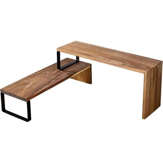 Keukenrek Vali acacia, 2 planken, flexibel combineerbaar, van FSC®-gecertificeerd acaciahout, metalen poten, afmetingen (B x H x D): 36 x 8 x 12 cm en 36 x 16 x 12 cm, natuur/zwart