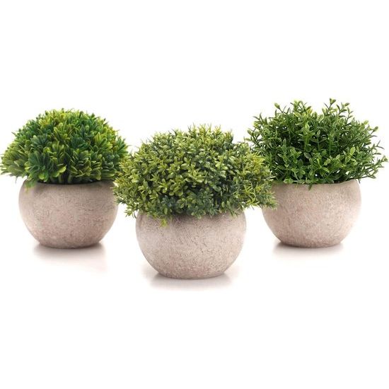 3 kunstwerken planten met grijze pot, 9,5 x 13 cm, voor binnen en buiten, kunstplanten, decoratie voor woonkamer, tuin, badkamer, esthetische kamerdecoratie (groot)
