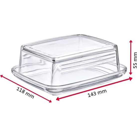 2 glazen botervlootjes, lengte: 14,3 cm, transparant.