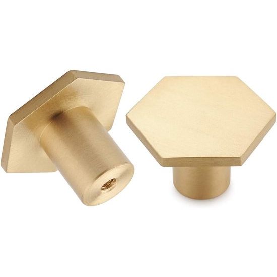 10 stuks geborsteld messing meubelknoppen gouden ladeknoppen koperen dressoirknoppen handgrepen voor keuken badkamer wasruimte meubilair (zeshoek)