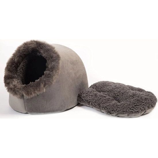 ZOIEpeng Igloo huisdierbed voor katten of kleine honden verwijderbaar kussen wasbaar zacht schuim kattengrot, 50 x 40 x 25 cm, grijs