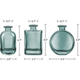 Blauw-groene set van 3 kleine glazen vazen - kleurrijke bloemenvaas voor op het bureau - decoratieve knoopvaas voor thuis, kantoor, tafeldecoratie.