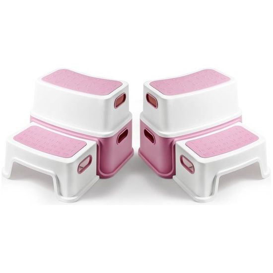 Kinderopstapkruk, kinderkruk, badkamer, 2 treden, toiletkruk, toilet vanaf 1 jaar, anti-tip en antislip badkamerkruk, badkamer, babytoilet (pak van 2, roze)