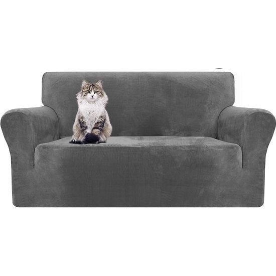 Thick fluwelen bankovertrekken, 2-zits, super stretch, antislip, loveseat-hoezen voor woonkamer, honden, kat, huisdier, pluche, liefdeszitje, bank, beschermhoes, elastische meubelbeschermer (2 zits, grijs)