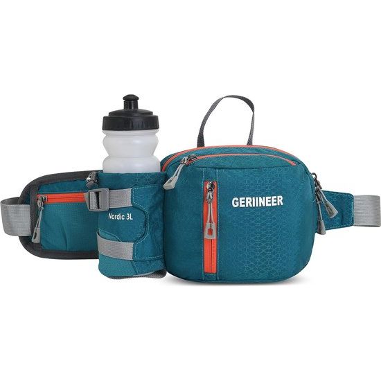 Waterdichte heuptas, heuptas met flessenhouder, voor dames en heren, geschikt voor reizen, sport, hardlopen en alle outdooractiviteiten, heuptas voor dames en heren, donkergroen, 29cm*18cm*3.5cm