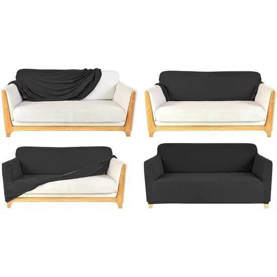 Bankhoes 3-zits waterdicht bankhoes elastisch universeel bankhoes stretch 3-zits (180-220 cm) donkergrijs