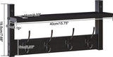 Wandkapstok met plank, set van 2 wandrekken in één pakket, garderobehaken met 8 dubbele haken, 80 cm voor hoeden, kleding, decoratie in de ingang, hal, keuken, slaapkamer, zwart