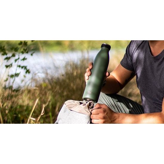 Roestvrijstalen drinkfles 350 ml 500 ml 750 ml 1 l, 1,5 l thermosfles verwerkt waterfles lekvrije isolatiefles dubbelwandig geschikt voor koolzuur - incl. schoonmaakborstel (olijfgroen, 750ml)