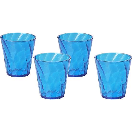 Set waterglazen, Set van 4 gekleurde plastic glazen in transparant acryl (Bpa-vrij), 35cl inhoud, Made in Italy, Diamond-effect afwerking, Diamond line, Turkoois