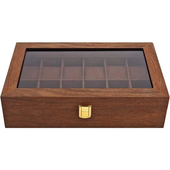 Houten horlogebox voor 12 horloges, houten horlogekast, met glazen venster, cadeau voor heren en dames