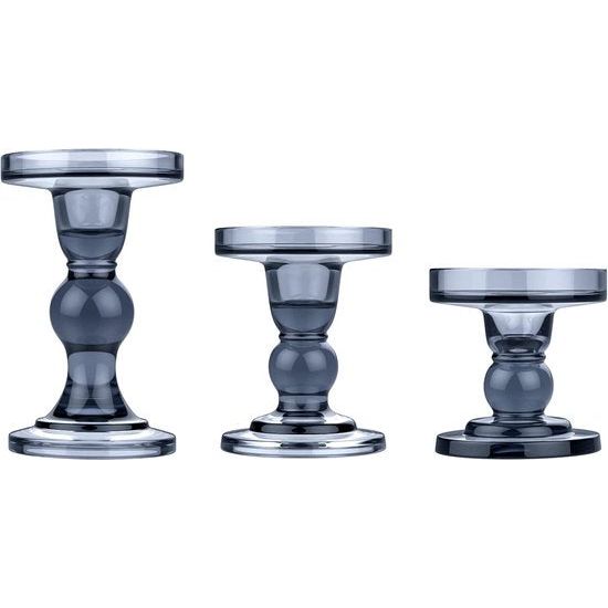 3 stuks kristalheldere kandelaars in verschillende afmetingen, elegante tafeldecoratie, theelichthouder voor romantisch diner, bruiloft, Kerstmis, verjaardag, blauw