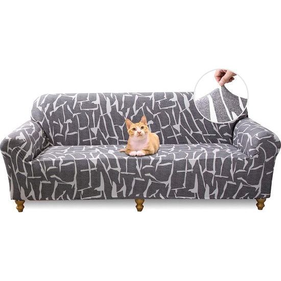 Bankhoes 4-zits elastische stretch spandex bankhoes antislip wasbare bankbeschermer bankhoes voor bank met armleuning, as witte lijn