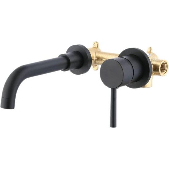 moderne badkamerkraan wandmontage mat zwart 360° draaibare uitloop badkranen voor muur 2-gats montage kraan met enkele handgreep messing Leekayer