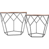 Set van 2 bijzettafels, houten plaat op stevig metalen frame - salontafel met mandfunctie, woonkamertafel, rieten tafel, metalen tafels - ideaal voor woonkamer, slaapkamer, kantoor - Lichtbruin hout/zwart - Pentagon