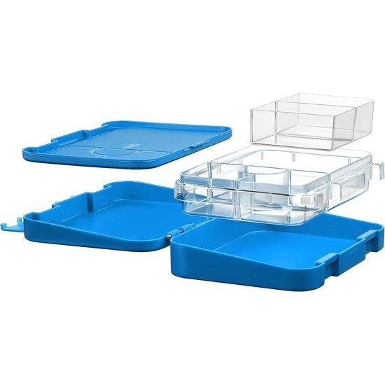 Bento Box lunchbox voor kinderen, met 4 + 2 vakken, extreem robuust, broodbox, ideaal voor kleuterschool en school (blauw, voetbal)