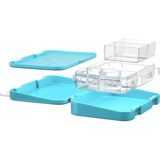 Len bento Box lunchbox voor kinderen, met 4 + 2 vakken, extreem robuust, lunchbox, ideaal voor kinderopvang en school (Lichtblauw, regenboog)