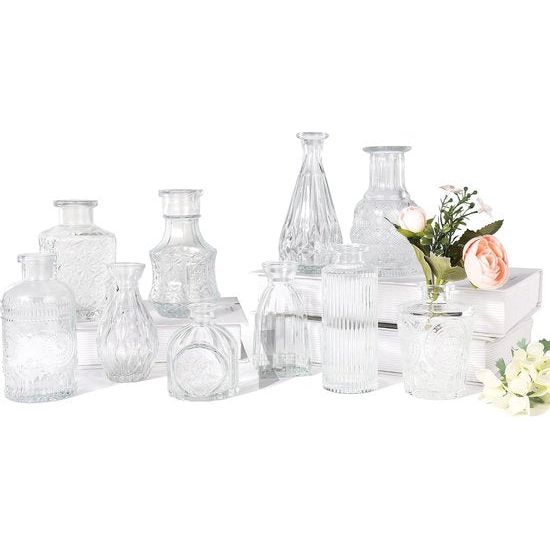 Kleine glazen vazen ​​​​voor tafeldecoratie, mini-vazen, set van 10 stuks, glazen vazen, bloemenvaas, moderne tafelvazen, bruiloft, kleine vaas, decoratieve glazen voor droogbloemen, glazen flessen,