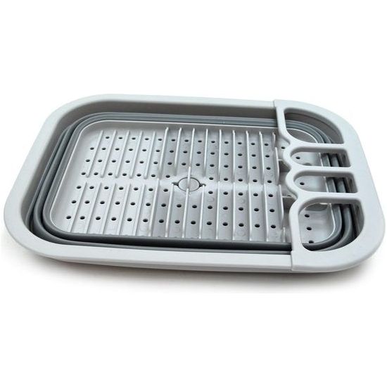 Opvouwbare afdruiprek met afdruiprek, opvouwbare droogrekset, draagbare serviesorganizer, ruimtebesparend keukenopbergvak, grijs, s