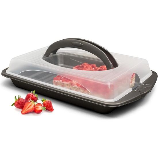 aarttransportbox, rechthoekig, met deksel en handvat, 30 x 44 x 9 cm, rechthoekige taarttransportbox