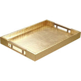 Dienblad van PU-leer, modern, elegant, rechthoekig, decoratief dienblad met metalen handvat, grote capaciteit, lederen serveerplaat voor eten, dranken, sieraden, sleutels, woonkamer, keuken, ijdelheid (krokodil, goud)