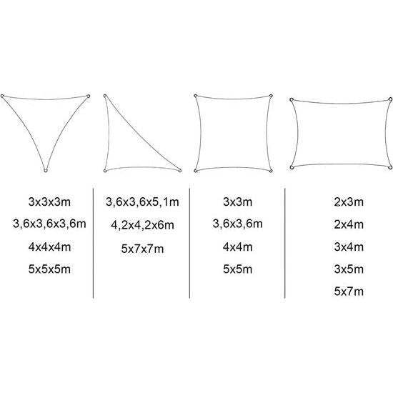 zonnescherm, driehoekig rechthoekig vierkant ademend materiaal beschermt tegen wind, zon en UV-straling, voor tuin, terras en camping, 4x4x4m