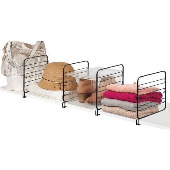 Set van 4 plankscheiders voor de kledingkast – praktisch kledingkastsysteem van metaaldraad – nuttig reksysteem zonder boren – zwart