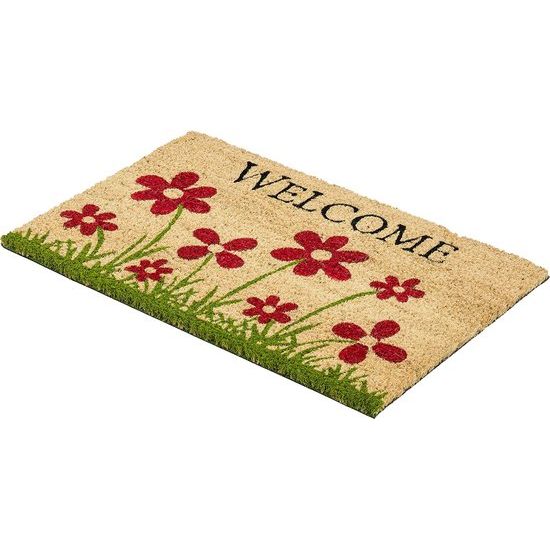 Voetmat kokos bloemenweide natuur – deurmat 40x60 cm – antibacteriële ingangsmat – kokosmat met vinylrug – natuurlijk materiaal – 100% kokos