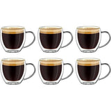 Espressoglas, dubbelwandig, met handvat, thermisch glas, met zweefeffect, 6 x 100 ml