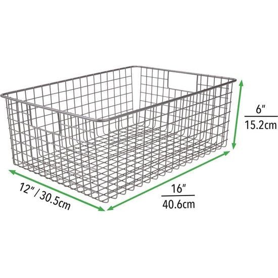 mDesign Alles-in-één Metalen Draadmand - De Flexibele Opbergmand voor Keuken, Voorraadkast, enz. - Universele Draadmand met Handvatten - Donkergrijs