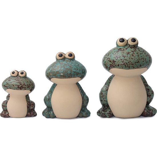 Decoratieve figuren set van keramiek - dierfiguren voor binnen en buiten - decoratieve artikelen voor huis en tuin - dieren tuindecoratie woonkamerdecoratie (kikker set van 3) groen)