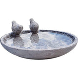 Vogelbad voor de tuin, vogelbad (24 en 30 cm) met 2 decoratieve vogels voor wilde vogels met rozenornamenten, veilige verpakking, niet vorstbestendig