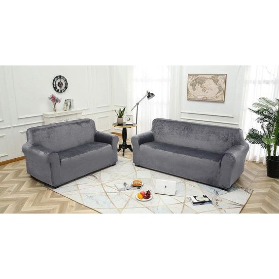 Fluwelen fauteuilhoes, zachte fluwelen pluche bankovertrek, stijlvolle luxe meubelhoezen, antislip, high stretch stoelbekleding (1-zits, grijs)
