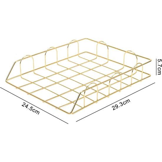 2 stuks metalen opbergvakken, metalen opbergvakken, stapelbare papieren plank, bureau, voor Bureau, opbergvak, brievenbus (goud)