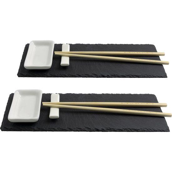 Sushi Slate Platter with Dip Bowls 10 Pieces for 2 People Sushi Tableware, Slate Platters with Chopstick Trays, Dip Bowls