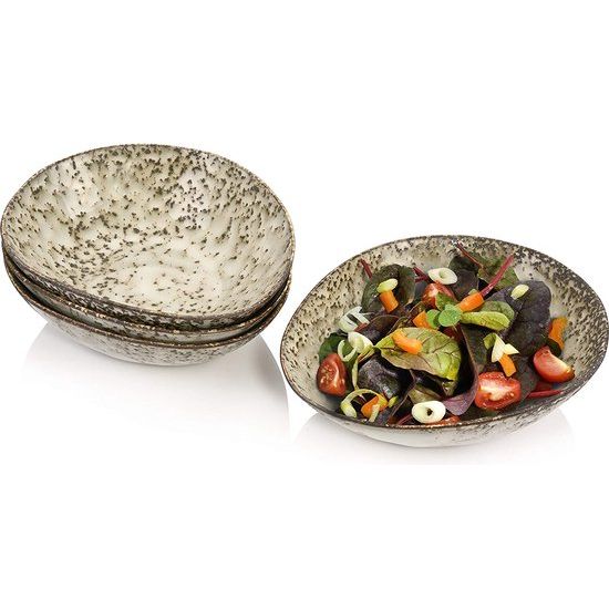 Saladekom set pompei van aardewerk, saladebordenset voor 4 personen, kom, uniek vintage design