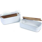 Lexon Cotton-box, wit/bamboe, 15,4 x 9,4 x 8,4 cm