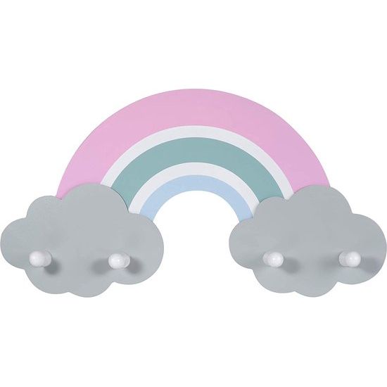 Amelie Regenboog Garderobe voor baby's en kleine kinderen, van hout, hoogwaardige garderobe met 4 haken, eenvoudig design en subtiele kleuren, voor de hal of de kinderkamer,